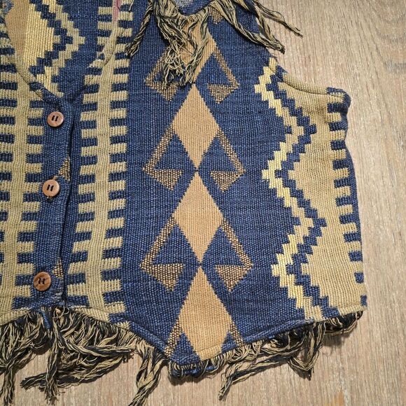 Vintage 90s Streetwear Womens Small Boho Chic Fringed Needlepoint Button‎ Vest - Picture 2 of 10